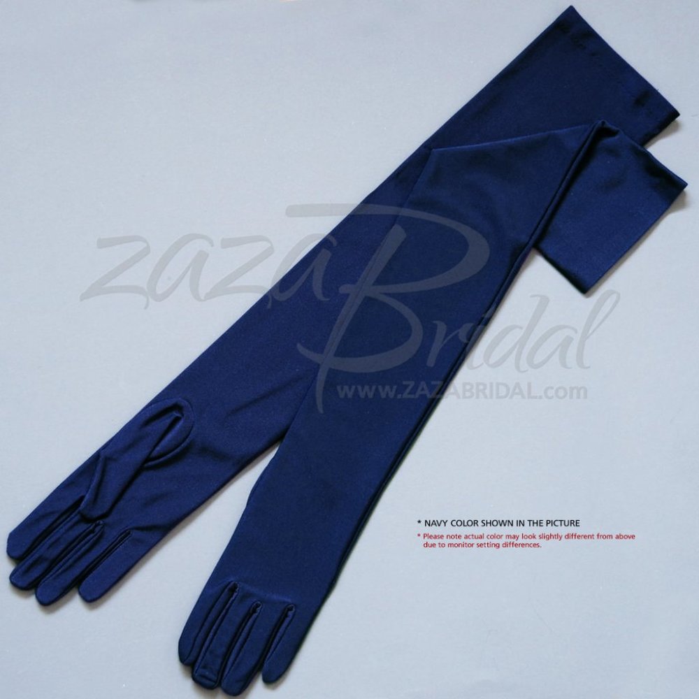 23.5″ Long 4-Way Stretch Matte Finish Satin Gloves Opera Length 16BL - Navy